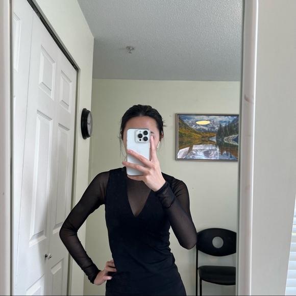 Free People black mesh long-sleeve top - Picture 3 of 3